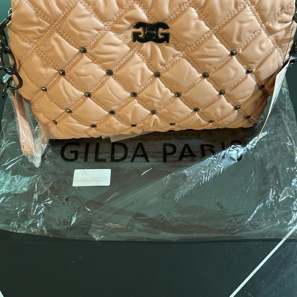Gilda Paris Quilted Waffle Handbag Blush Pink Purse Studded Bag  NWT